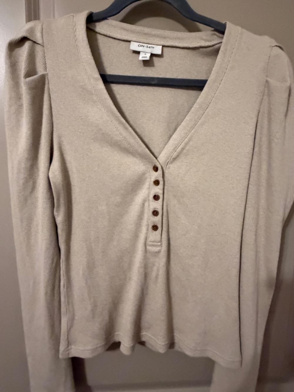 ON &-ON Cream V-Neck Long Sleeve Button Henley Top